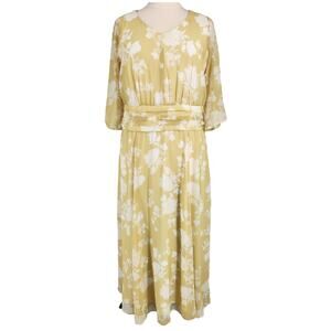 eShakti Yellow Floral Midi Dress Plus Size 2X 20W